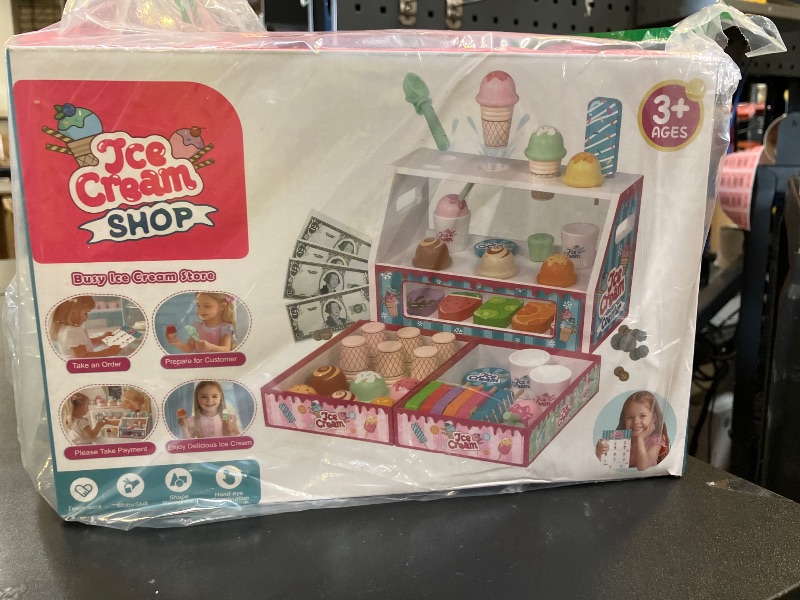 Photo 1 of Wooden Ice Cream Toys Kids Toy Food for Toddler Girls 3+, Ice Cream Shop Playset, Pretend Play Kitchen Toys with Display Counter & Fake Money - Wooden Food Toys for 3 4 5 Year Old Girls Boys Birthday