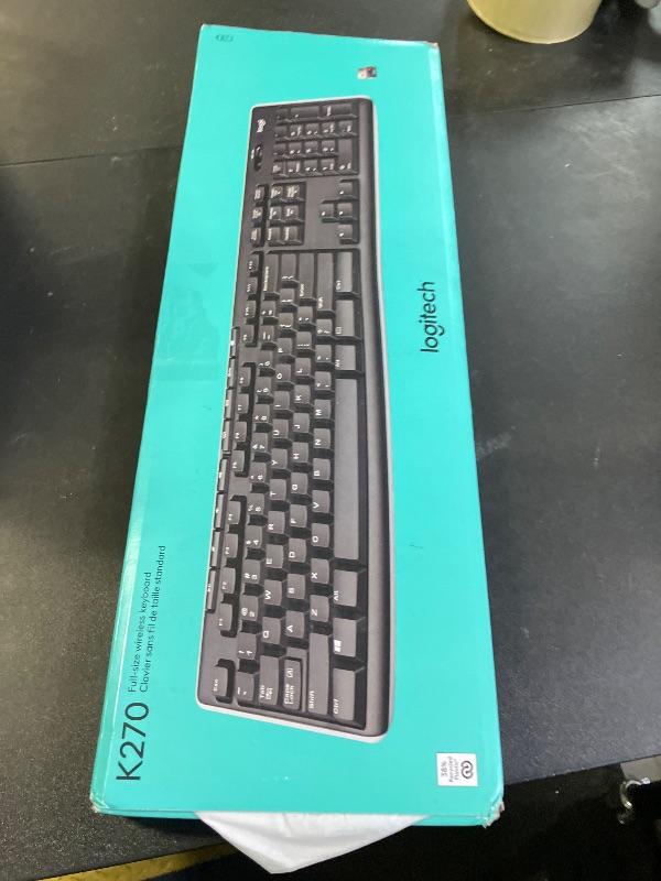Photo 1 of Logitech K270 Wireless Keyboard for Windows, 2.4 GHz Wireless, Full-Size, Number Pad, 8 Multimedia Keys, 2-Year Battery Life, Compatible with PC, Laptop, Black