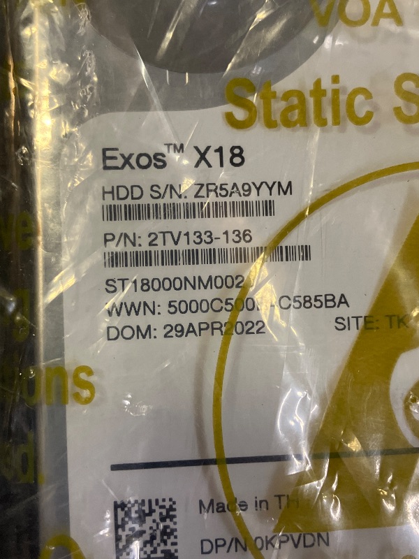 Photo 1 of Dell Exos X18 18TB SATA 6Gb/s 7200RPM 3.5-inch Enterprise HDD - ST18000NM002J (Renewed)