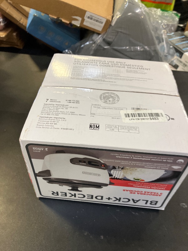 Photo 1 of BLACK+DECKER 3-Cup Rice Cooker, 1.5-cup Uncooked Rice, 3 Cups Cooked, Steaming Basket, Removable Non-Stick Bowl, One Touch