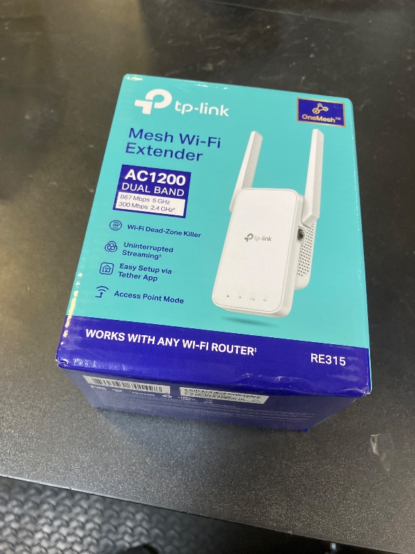 Photo 1 of TP-Link AC1200 WiFi Extender, 2025 Wirecutter Best WiFi Extender, 1.2Gbps Home Signal Booster, Dual Band 5GHz/2.4GHz, Up to 1600 Sq.ft and 32 Devices, EasyMesh Compatible, One Ethernet Port (RE315)