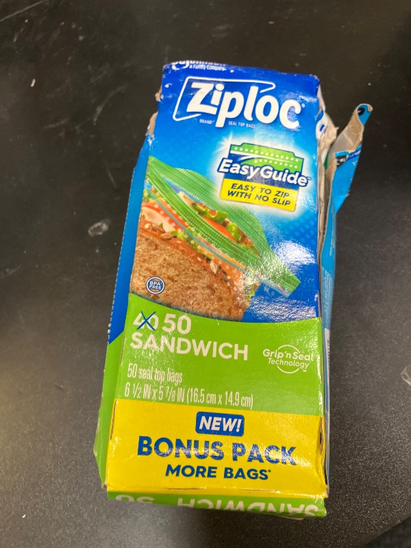 Photo 1 of Ziploc Sandwich and Snack Bags with EasyGuide Texture, Plastic Storage Bags with Grip 'n Seal Technology, 50 Bags Total