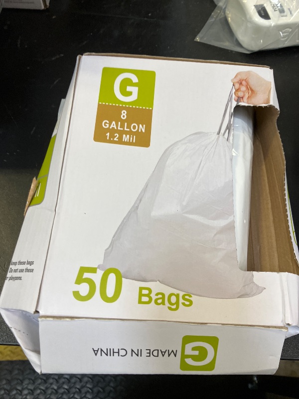 Photo 1 of 8 Gallon Code G Heavy Duty Drawstring Trash Bags 1.2 Mil THICK | White Garbage Can Liners 8 Gallon / 30 Liter (50 Count) Compatible with simpleman Code G Heavy Duty Trash Bags