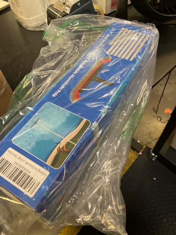 Photo 1 of Swimming Pool Brush with Pole - 17.5" Wall Brush with 10FT Adjustable Aluminum Pole, Nylon Bristles, Curved Ends, EZ Clip Handle, Pool Brush for Cleaning Walls, Tiles & Floors