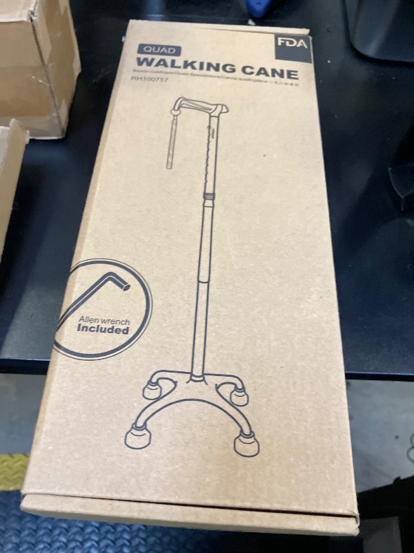 Photo 1 of REHAND Quad Cane, Foldable Walking Cane for Men & Women with 4-Pronged Base for Extra Balance & Stability-Adjustable, Lightweight, Collapsible, Walking Stick for Right or Left Handed Seniors & Adults