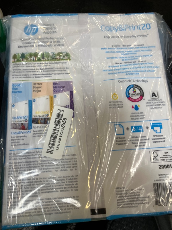 Photo 1 of HP Printer Paper | 8.5 x 11 Paper | Copy &Print 20 lb | 1 Pack - 400 Sheets | 92 Bright | Made in USA - FSC Certified | 200010R