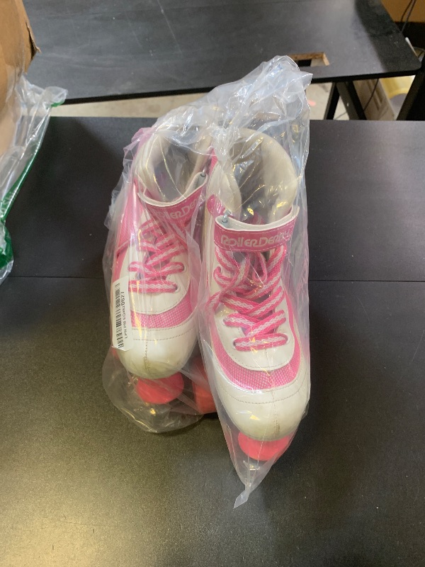 Photo 1 of Roller Derby Firestar Youth Girl's Quad Roller Skates, White/Pink, Size 03