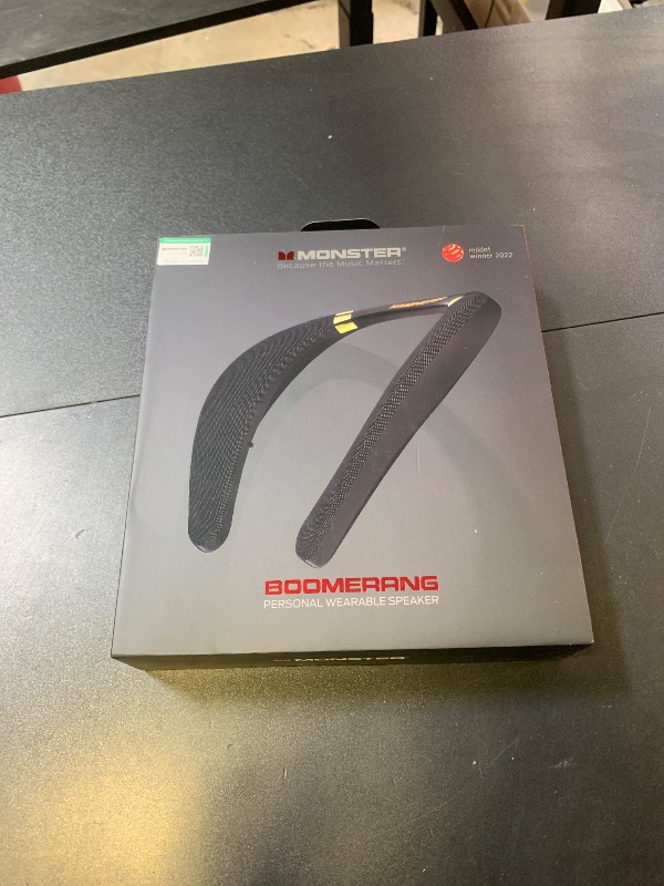 Photo 1 of Monster Boomerang Neckband Bluetooth Speaker, Neck Wireless Wearable Speaker with 12H Playtime, True 3D Stereo Sound, Portable Soundwear, IPX7 Waterproof, for Home Sport Outdoor