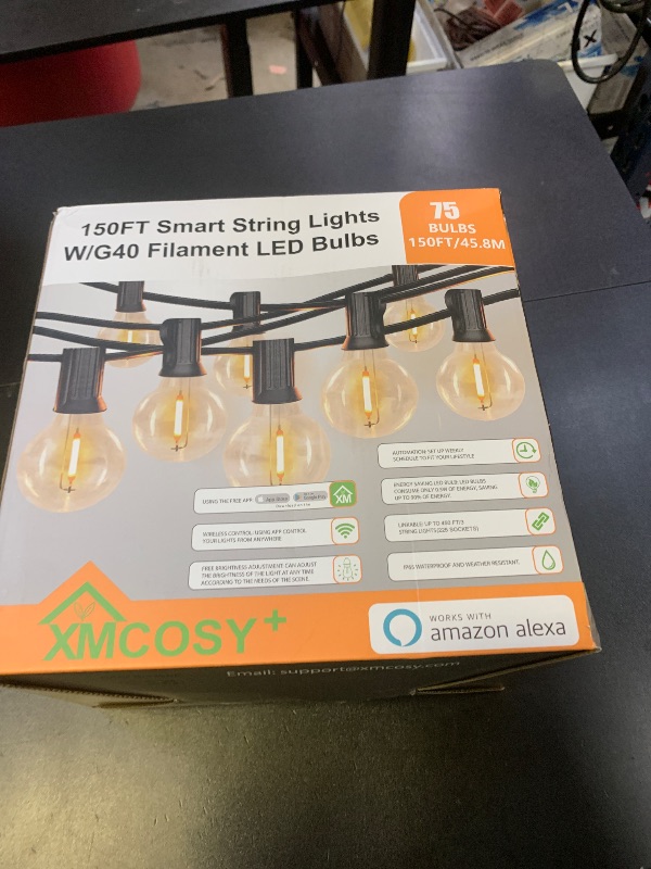 Photo 1 of XMCOSY+ Smart Outdoor String Lights, 150Ft G40 Globe Patio Lights with 75 LED Bulbs, WiFi & APP Control, Work with Alexa, Extendable Waterproof Dimmable LED String Lights for Outside, Porch, Cafe