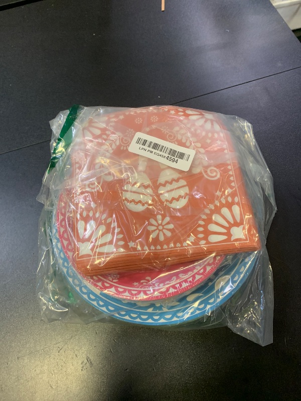 Photo 1 of 180PCS Mexican Fiesta Party Supplies Serve 60, Cinco De Mayo Party Paper Plates and Napkins Kit for Mexican Fiesta Taco Birthday Party Decorations, Includes Dinner Plates, Dessert Plates, Napkins