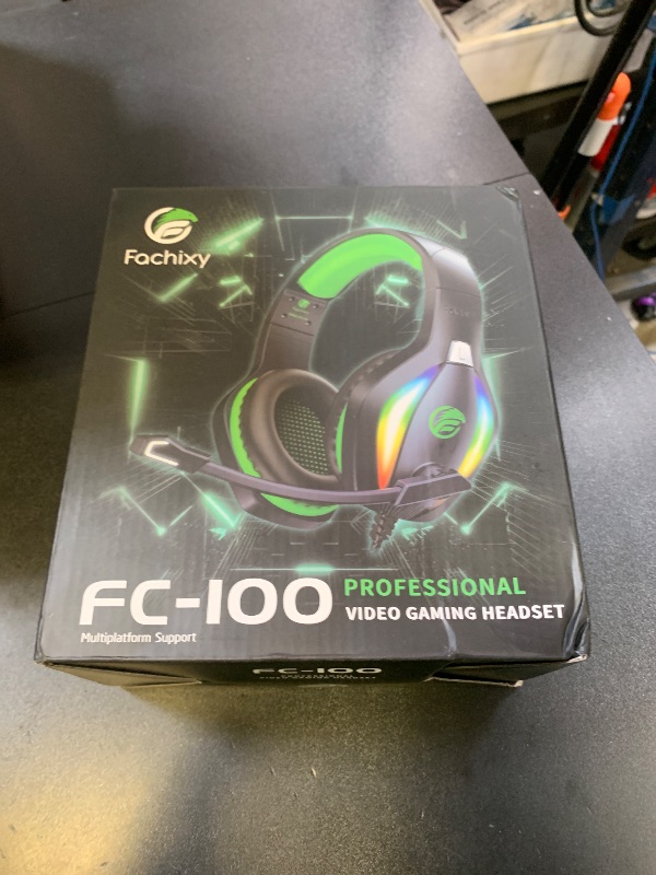Photo 1 of Fachixy FC100 Gaming Headset with Microphone for PS4, PS5, Switch, Xbox, PC, Mac, Gamer Headset with RGB Light, Computer Headphones with Mic