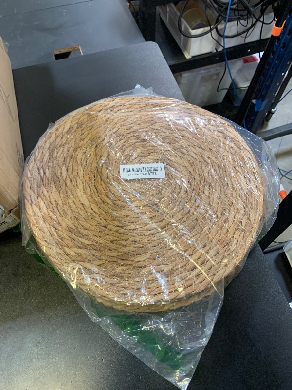 Photo 1 of 13 in Round Woven Placemats Plate Chargers Set of 10, Boho Farmhouse Rustic Woven Place Mats for Dining Table Decor, Rattan Wicker Table Mats Jute Braided Chargers for Dinner Plates