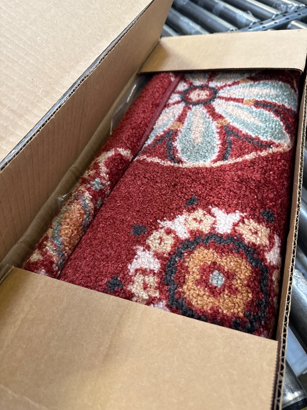 Photo 1 of Maples Rugs Reggie Floral Runner Rug - Made in USA - Washable, Non Slip Indoor Carpet for Kitchen, Hallway, and Laundry Room, 2' x 7', Merlot