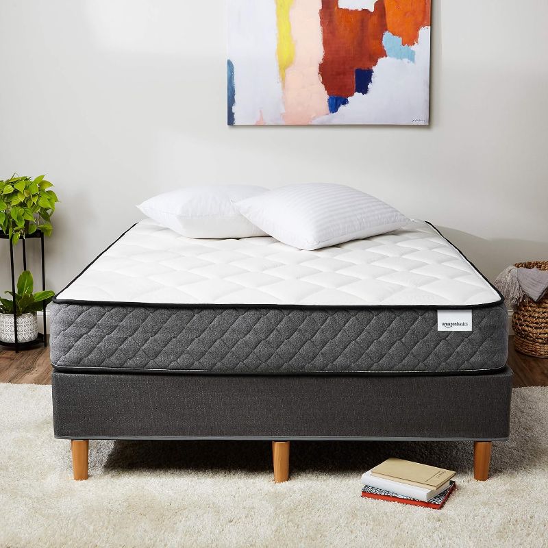 Photo 1 of Amazon Basics Memory Foam Mattress, Queen Size Mattress, Hybrid, 12 Inch, Medium Feel, Motion Isolation Springs, White/Gray