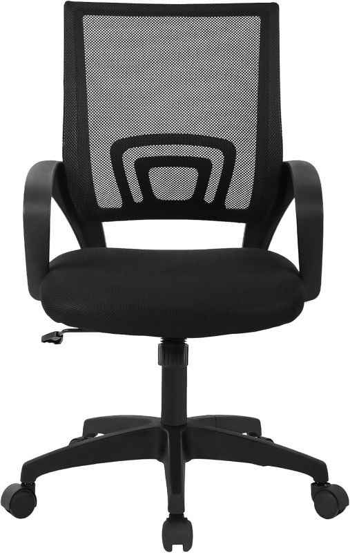 Photo 1 of 24/7 Shop at Home Hyacinth Mesh Ergonomic Desk Chair with Lumbar Support & Adjustable Height and Backrest, Modern Office Furniture for Small Spaces, Bedroom, Game Room, Classroom, Black
