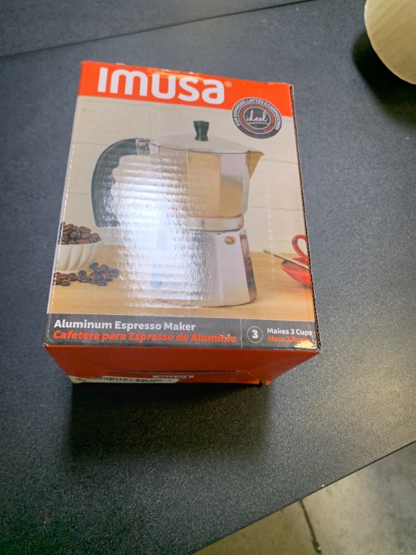 Photo 1 of IMUSA USA B120-42V Aluminum Espresso Stovetop Coffeemaker 3-Cup, Silver (Pack of 1)