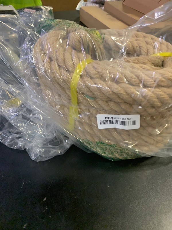 Photo 1 of Heavy Duty Jute Rope - 1 Inch, 50 Feet, Natural Hemp for Crafts, Gardening, Bundling, Climbing, Hammock, Nautical, Tug of War, Railings, Home Decorating