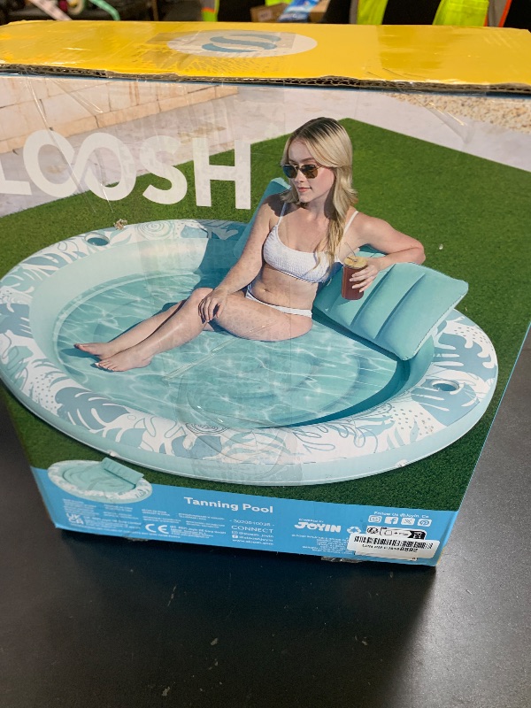 Photo 1 of SLOOSH Inflatable Tanning Pool Lounger Float,72" x 65" Pool Floats Adult with Pillow,Luxury Fabric Large Suntan Tub Raft Floatie,Sunbathing Bed Lounge for Water Blow Up Kids Ball Pit Party Gifts,Cyan