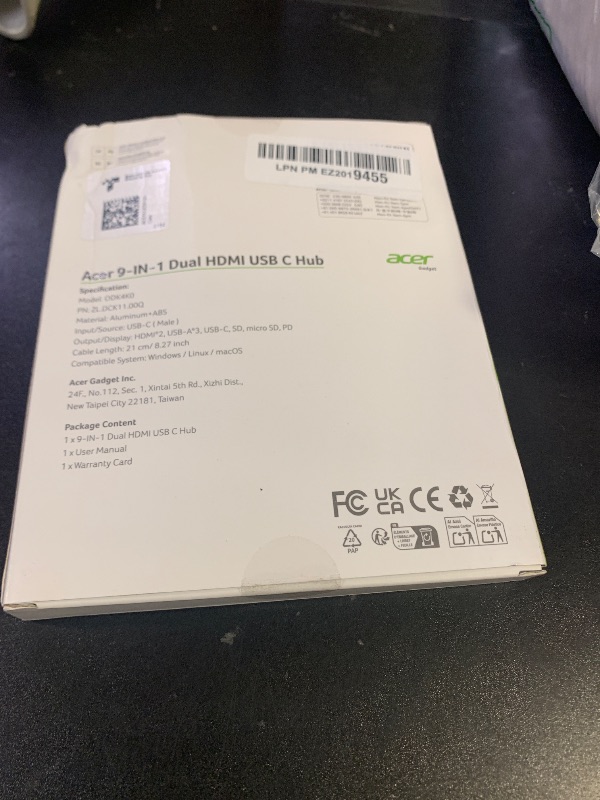 Photo 1 of Acer USB C Docking Station Dual Monitor With 2 HDMI, 9-IN-1 Laptop Docking Station with 4K HDMI, USB A&C 3.0, SD/Micro SD, 100W PD Charging, USB C Dock Compatible with Acer/Dell XPS/HP/Mac/Surface etc