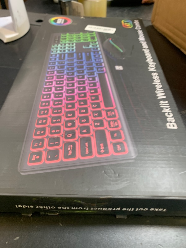 Photo 1 of Wireless Keyboard and Mouse Combo - RGB Backlit, Rechargeable & Light Up Letters, Full-Size, Ergonomic Tilt Angle, Sleep Mode, 2.4GHz Quiet Keyboard Mouse for Mac, Windows, Laptop, PC