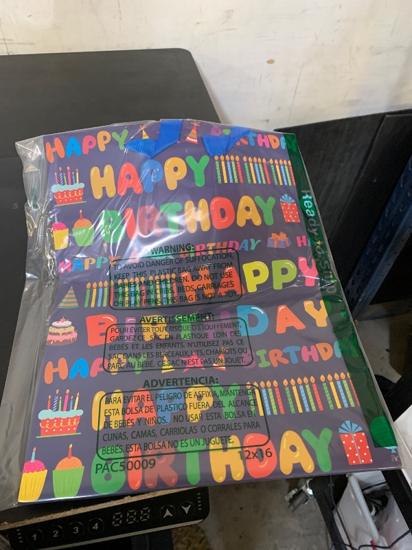 Photo 1 of 13” Large Blue Happy Birthday Gift Bag Set with Handles, Greeting Card, Tissue Papers and Stickers for Boys Girls Kids Teens Men Women, Candles Cupcakes Design, 1 Pcs