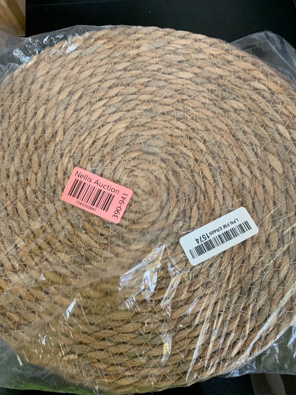 Photo 1 of 13 in Round Woven Placemats Plate Chargers Set of 10, Boho Farmhouse Rustic Woven Place Mats for Dining Table Decor, Rattan Wicker Table Mats Jute Braided Chargers for Dinner Plates