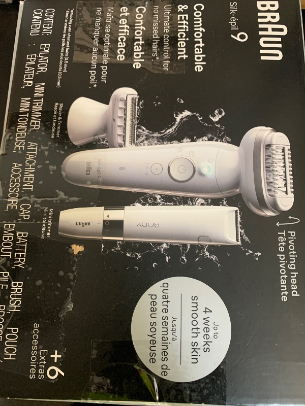 Photo 1 of Braun Silk-épil 9 Epilator, Pivoting Head, Wet and Dry, Includes Body Trimmer, Shaver Head and Trimmer Comb,SES9-441