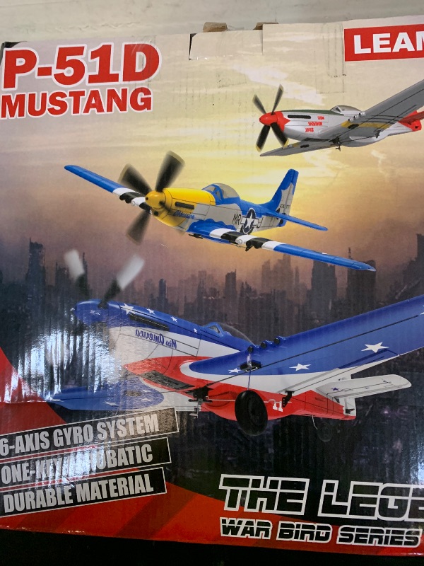 Photo 1 of LEAMBE RC Plane 4 Channel Remote Control Airplane with 3 Modes - Ready to Fly Upgrade P51 RC Airplane for Beginners Adult with Xpilot Stabilization System & One Key Aerobatic Blue-Red