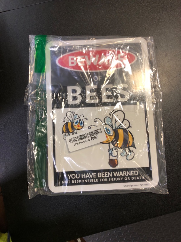 Photo 1 of SmartSign Funny Beware Of Bees Warning Sign - 10"x7", 40 mil Laminated Rust-free Aluminum - Metal Signs for Home, Farmhouse, Club, Garden, Outdoors, Patio, Gifts, Cafe - Bees Theme, Made in USA