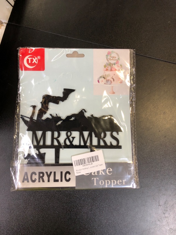 Photo 1 of YzYbuaego Mountain Wedding Cake Topper, Mr & Mrs, Hiking Theme, Black Acrylic, 6.1"W x 6.69"H, 1 Piece