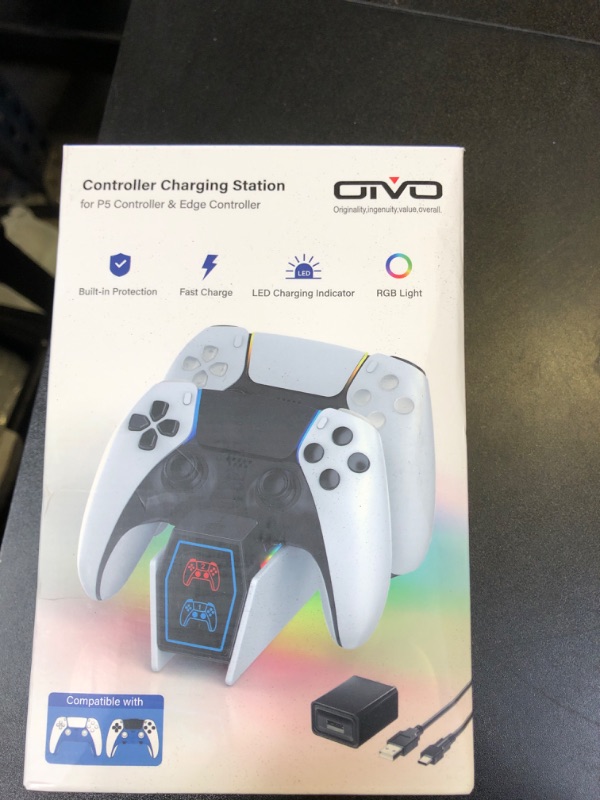 Photo 1 of OIVO PS5 Controller Charger PS5 Accessories Kits with Fast Charging AC Adapter, Controller Charging Stand for PlayStation 5, Docking Station Replacement for DualSense Charging Station
