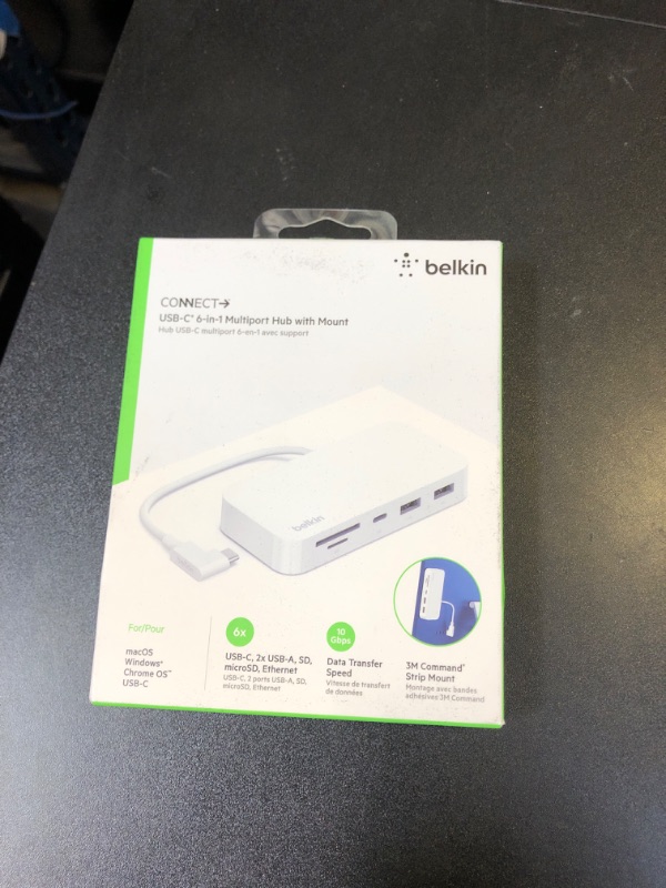 Photo 1 of Belkin USB-C 6-in-1 Multiport Hub with Mount, USB-C Docking Station with MicroSD Card Reader, Powered USB Hub, Compatible with MacBook, Chromebook, iMac, PC, and Other USB-C Devices - White