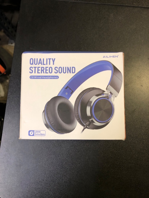 Photo 1 of AILIHEN C8 Headphones Wired, On-Ear Kids Headphones with Microphone and Volume Control Foldable Corded Stereo 3.5mm Headset for School Teens Smartphones Chromebook Laptop Tablets Travel (Black Blue)