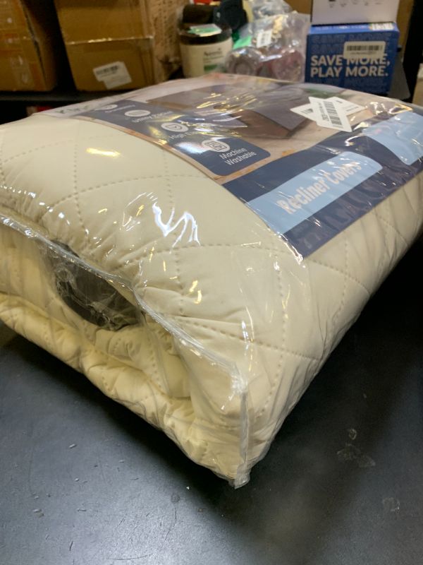 Photo 1 of KinCam 100% Waterproof Recliner Sofa Covers, Non-Slip Reclining Couch Covers for 3 Seat, Recliner Couch Cover Furniture Protector with Elastic Straps for Pets, Kids, Beige White