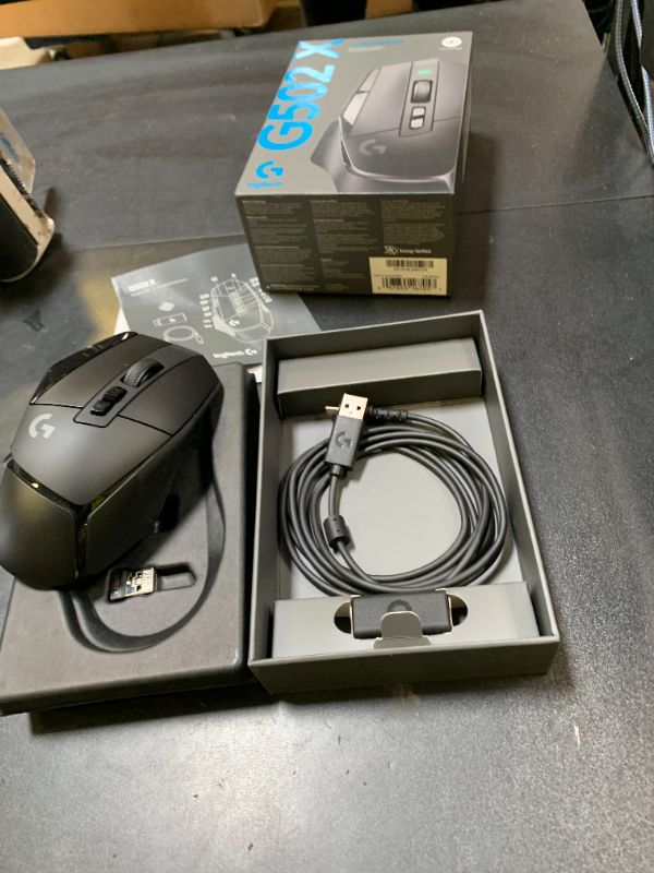 Photo 1 of Logitech G502 X Lightspeed Wireless Gaming Mouse - LIGHTFORCE hybrid optical-mechanical switches, HERO 25K gaming sensor, compatible with PC - macOS/Windows - Black