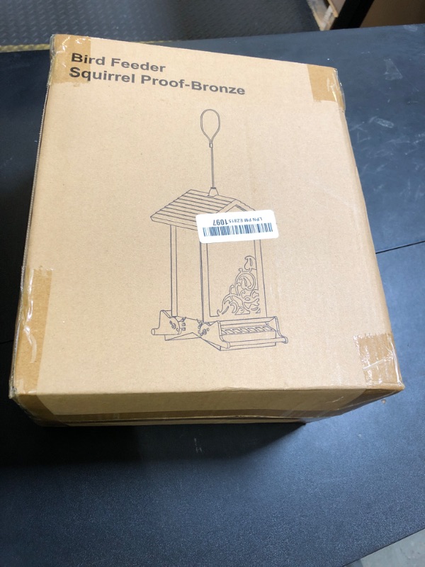 Photo 1 of Squirrel Proof Bird Feeder for Outdoor Hanging,Metal Bird Seed Feeder with Bilateral Weight Activated Perches,5LB Large Capacity Wild Bird Feeders for Outside,Easy Refill and Clean,Brown