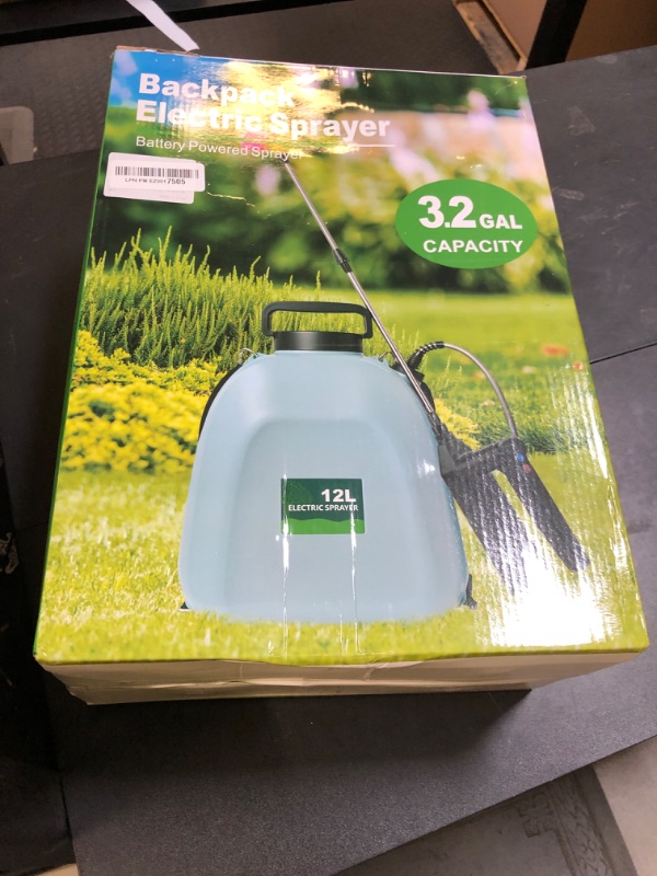 Photo 1 of 3.2 Gallon Battery Powered Backpack Sprayer, Upgraded Electric Back Pack Sprayer with 3 Spray Speed, Battery Indicator, Rechargeable Handle, 41" Telescopic Wand, 5 Mist Nozzles, for Lawn and Garden