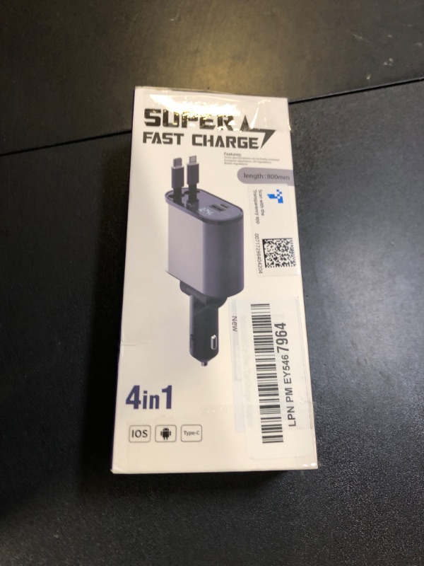 Photo 1 of UYOUNG Retractable Car Charger 100W, 4 in 1 Fast Car Phone Charger, 2 Retractable Cables 31.5 Inch and 2 USB Ports, Compatible with iPhone 15/14/13/12/11 Pro Max/XR/XS,Samsung,Pixel,iPad/iPod