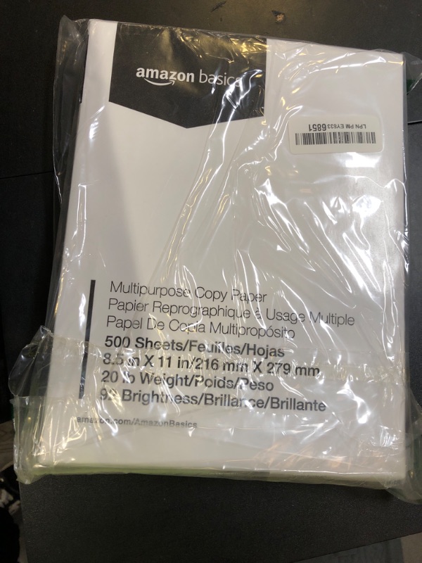 Photo 1 of Amazon Basics Multipurpose Copy Printer Paper, 8.5 x 11 Inches, 20 lb, 1 Ream, (500 Sheets), 92 Bright, White