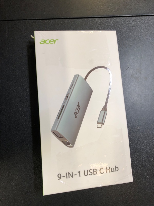 Photo 1 of Acer USB C Hub with 4K HDMI, 9-in-1 USB C to Ethernet Adapter, 5Gbps USBA 3.0 Docking Station, VGA Splitter, SD Card Reader, PD 100W Charging for MacBook, Acer, Laptops, Surface and More