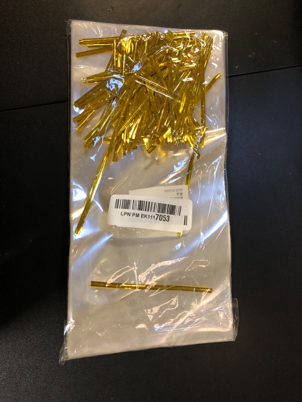Photo 1 of QOIUSO 100pcs Cellophane Treat Bags: 5 x11 Inch Clear Cellophane Gift Bags for Treat Candy Snacks Cookies Dessert Bakery Gift Wrapping - Plastic Goodie Bags with 110 Twist Ties for Party Favors