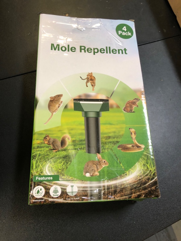 Photo 1 of Snake & Mole & Rabbit Repellent Solar Powered, Ultrasonic Deterrent, IP65 Waterproof, to Get Rid of Gopher, Groundhog, Chipmunk, Rodent, Raccoon, Vole and Skunk for Lawn & Garden, 4 Pack