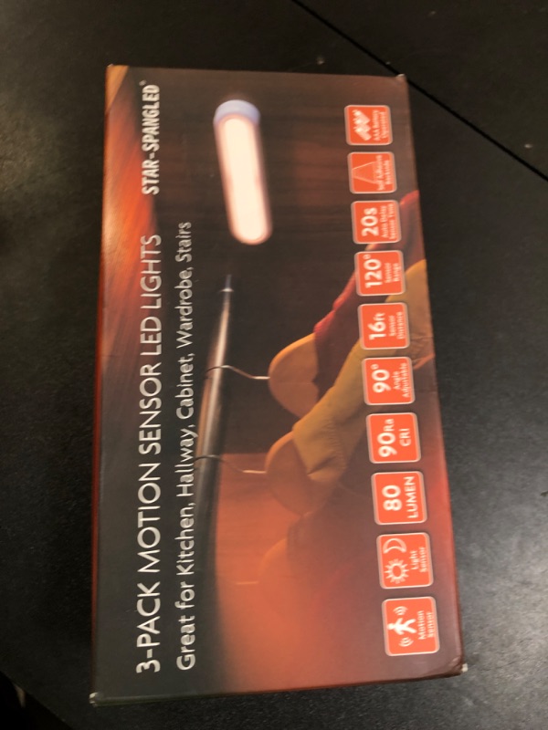 Photo 1 of STAR-SPANGLED 3 Pack 7” Motion Sensor Lights Indoor Battery Operated, Stick on LED Light for Closet, Stairs, Under Cabinet, Warm White