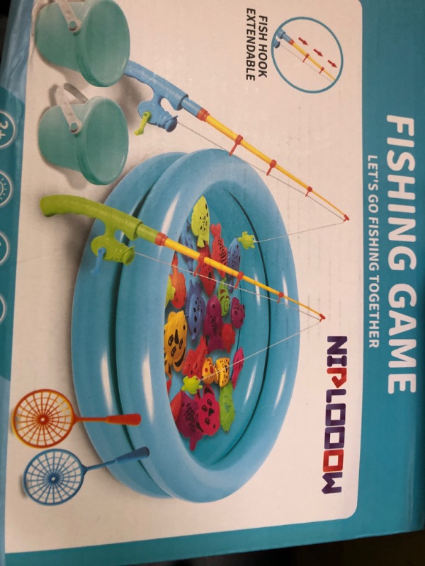 Photo 1 of NIPLOOOW Pool Fishing Toys Games, Water Table Bathtub Toy with Inflatable Pool Pole Rod Net Plastic Floating Fish, Birthday Gifts for Kids Age 3 4 5 6 Year Old,Kids Outdoor Toys