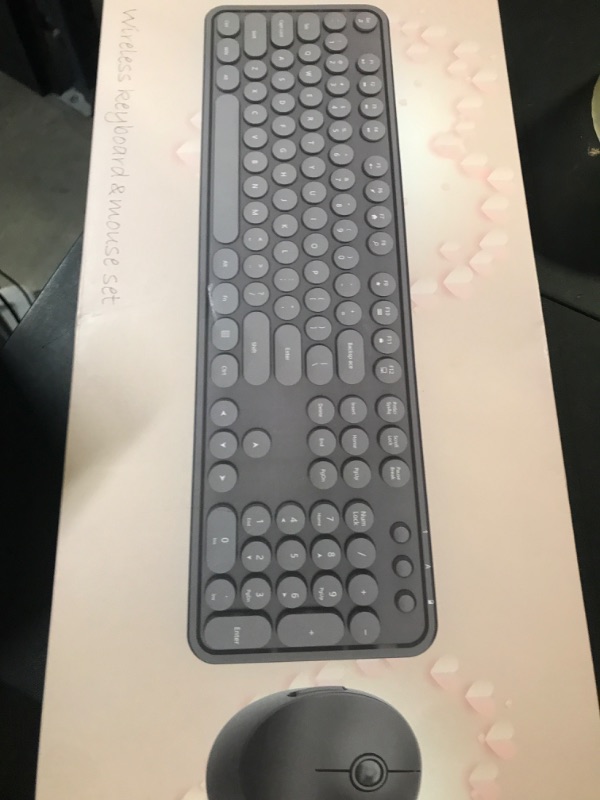Photo 1 of Wireless Keyboard and Mouse, COOFUN Cute Colorful 104 Keys Full Size Typewriter Keyboards Retro Cordless Key Board Ergonomic Keyboards and Mouse Wireless for Windows, PC, Laptop, Desktop (Black)
