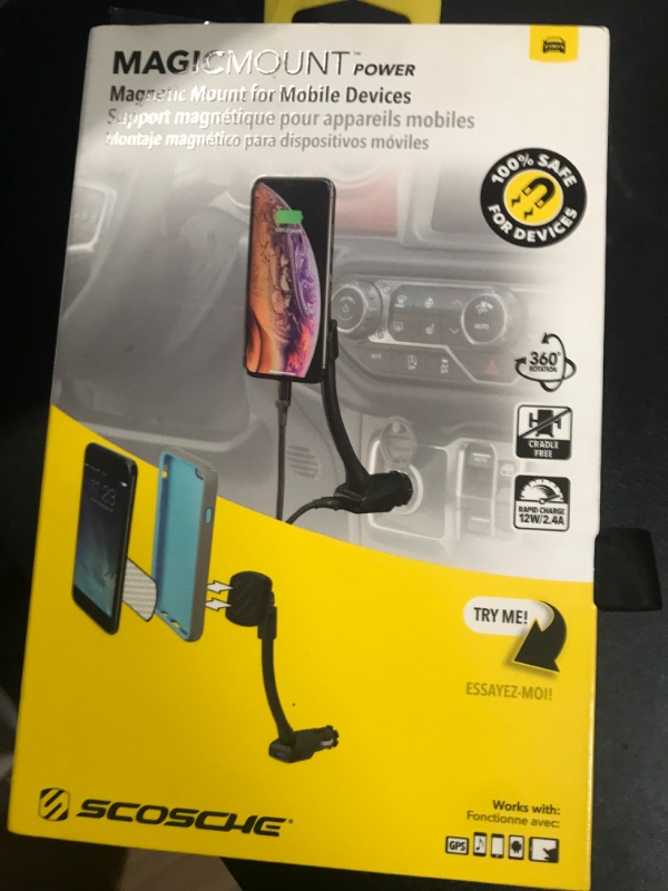 Photo 1 of Scosche Magnetic Phone Mount for Car, USB Cigarette Lighter Adapter with Phone Holder, 12V Socket Plug-In, Adjustable Arm, Secure Magnet Grip, Built-In USB Charger for iPhone & Android Cell Phones
