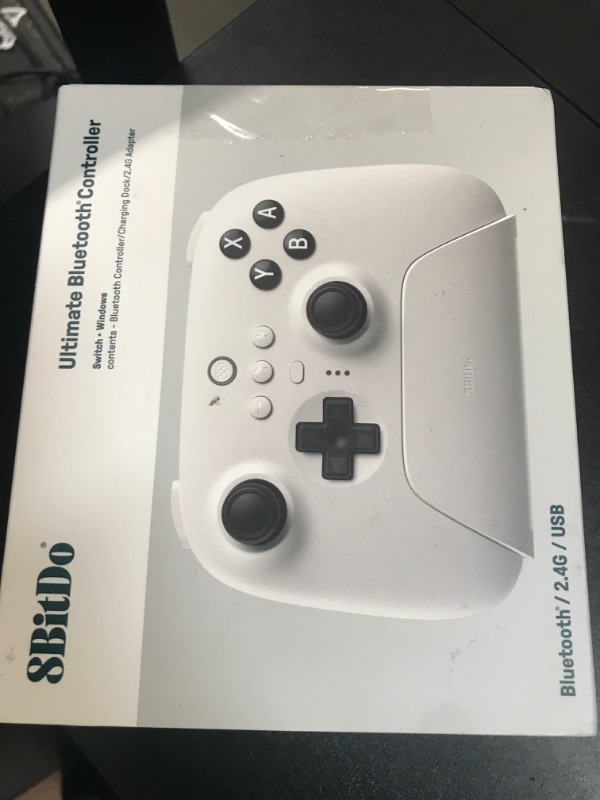 Photo 1 of 8Bitdo Ultimate Bluetooth Controller with Charging Dock, 2.4g Wireless Pro Gamepad with Back Buttons, Hall Joystick, Motion Controls and Turbo Function for Switch/Switch 2, Steam Deck & PC Windows (White)