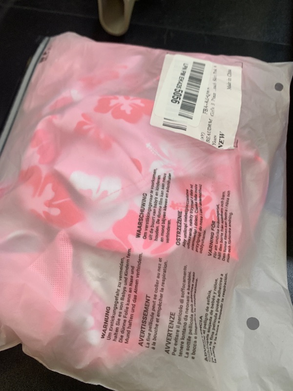 Photo 1 of BEAUDRM Girl's 3 Piece Floral Swimsuits Ruched V Neck Bikini Bathing Suits with Mesh Skirt Cover Up Pink 8Y