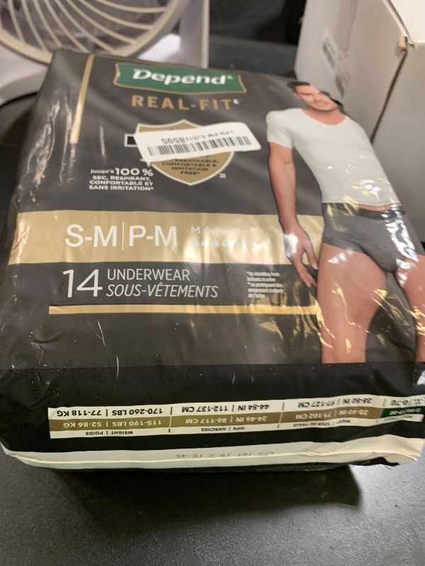 Photo 1 of Depend Real Fit Incontinence Underwear for Men, Disposable, Maximum Absorbency, Small/Medium, Grey, 14 Count, Packaging May Vary