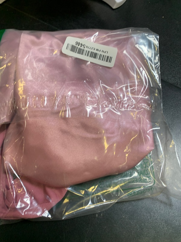 Photo 1 of Satin Bonnet for Sleeping Cap Double Layer Hair Bonnet with Elastic Tie Band for Curly Hair Night Cap (Bean Paste + Pink)